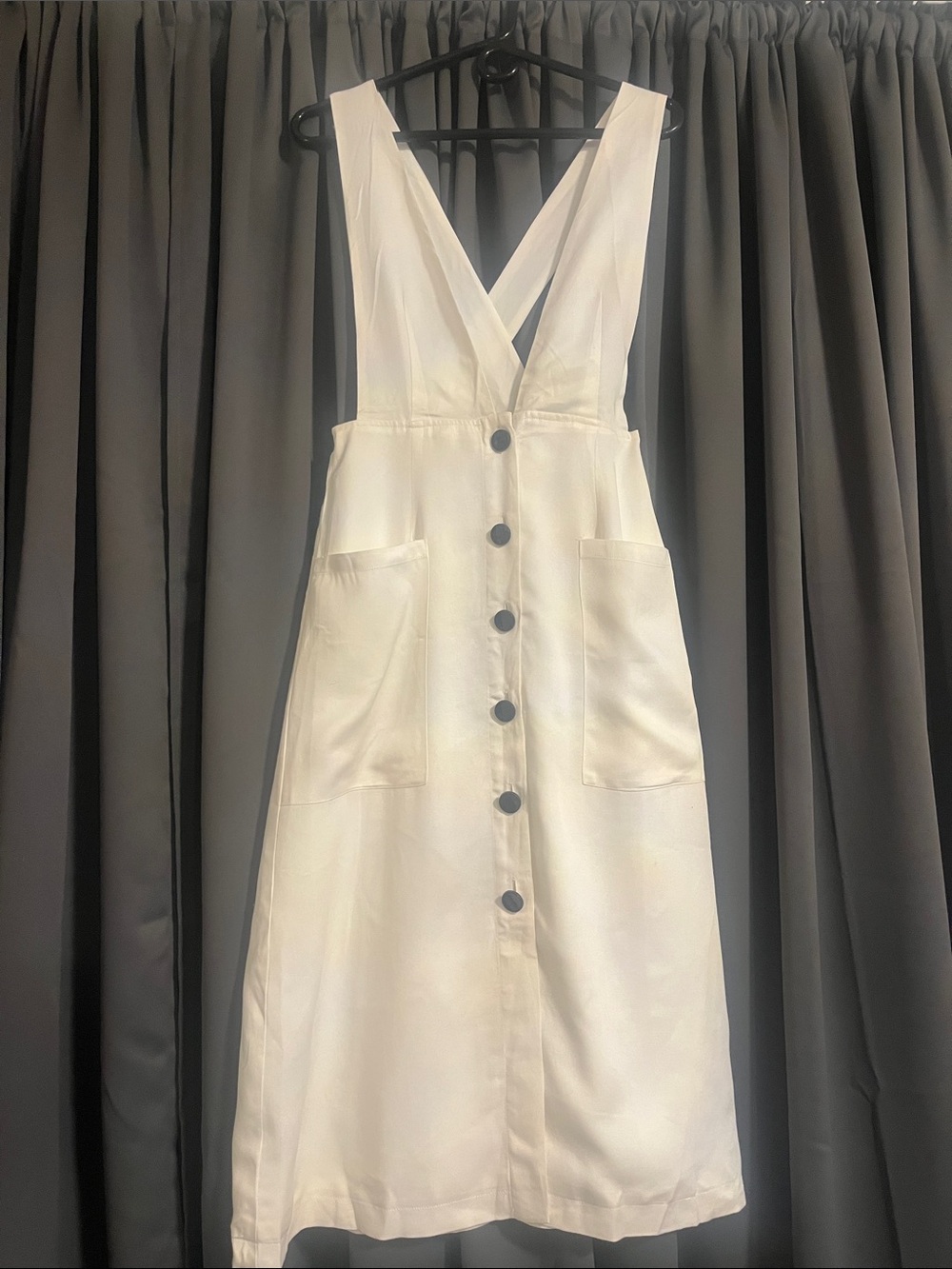 Forever 21 Cream Button-Front Pinafore Midi Dress